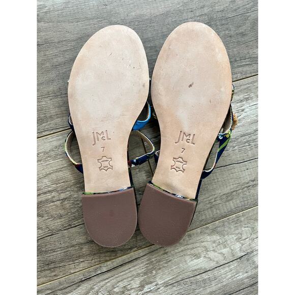 J.Mclaughlin NWOT Mandy Sandal in Midnight Floral Raffia Pom Flats Botanical 7M - Picture 7 of 7